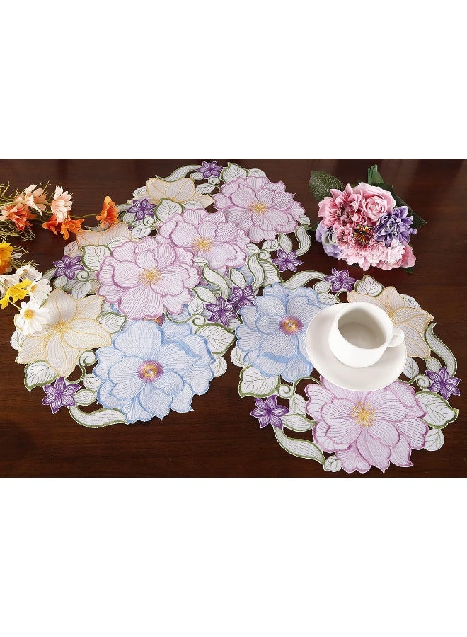 GRANDDECO GRANDDECO Spring Flowery Placemats Set of 4 Cutwork Embroidered Floral Flowers Dresser Scarf for Home Kitchen Dining  - Image 3