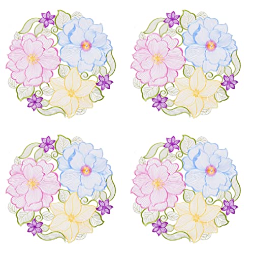 GRANDDECO GRANDDECO Spring Flowery Placemats Set of 4 Cutwork Embroidered Floral Flowers Dresser Scarf for Home Kitchen Dining  - Image 2