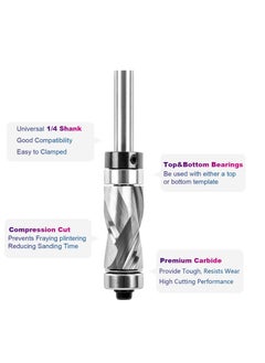 Y&D Carbide Compressiom Flush Trim Router Bit Top & Bottom Bearing 1/2 inch Cutting Dia with 1/4 Shank Pattern Template Woodworking Tool  - Image 4
