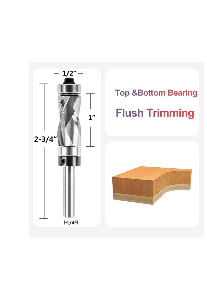 Y&D - Carbide Compressiom Flush Trim Router Bit Top & Bottom Bearing 1/2 inch Cutting Dia with 1/4 Shank Pattern Template Woodworking Tool - Image 1