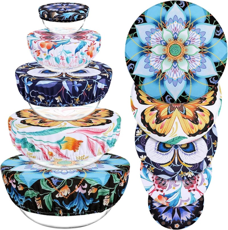 Revahope 5 Pieces Bowl Covers Reusable, 5 Size Elastic Cloth Bowl Covers for Bread Proofing, Food Covers Washable for Food Fruits Leftover (Lotus Floral) - Image 1