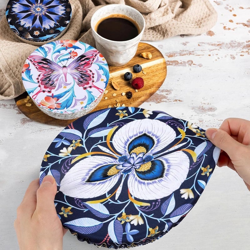 Revahope 5 Pieces Bowl Covers Reusable, 5 Size Elastic Cloth Bowl Covers for Bread Proofing, Food Covers Washable for Food Fruits Leftover (Lotus Floral) - Image 4