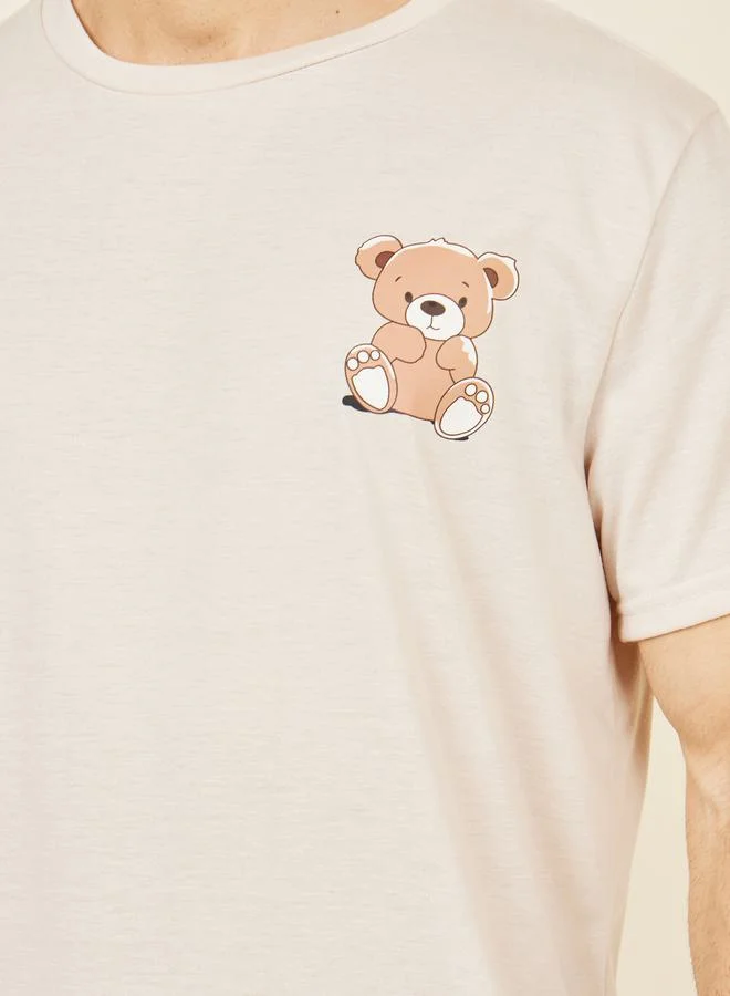 ستايلي Teddy Print Crew Neck T-shirt and AOP Short Set