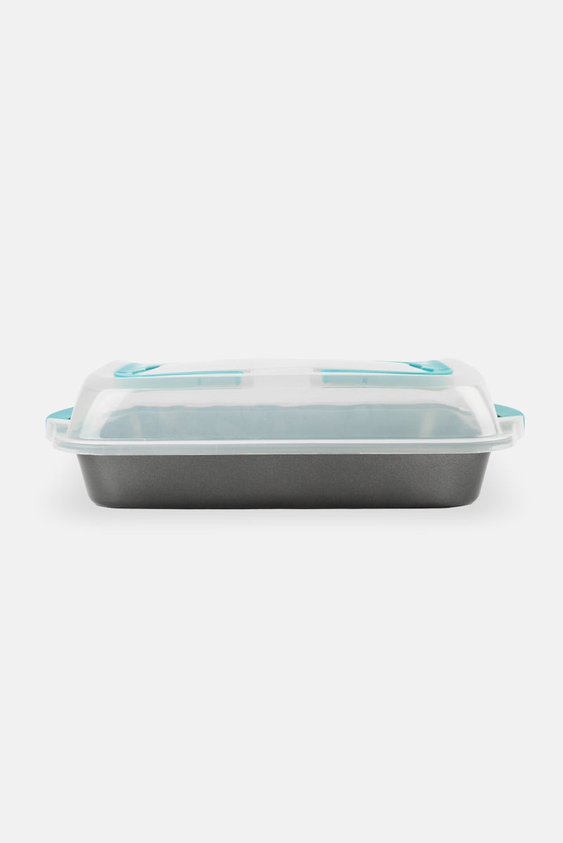 Spice by Tia Mowry Rectangle Carbon Steel Roasting Pan With Carrier, Teal/Grey  - Image 1