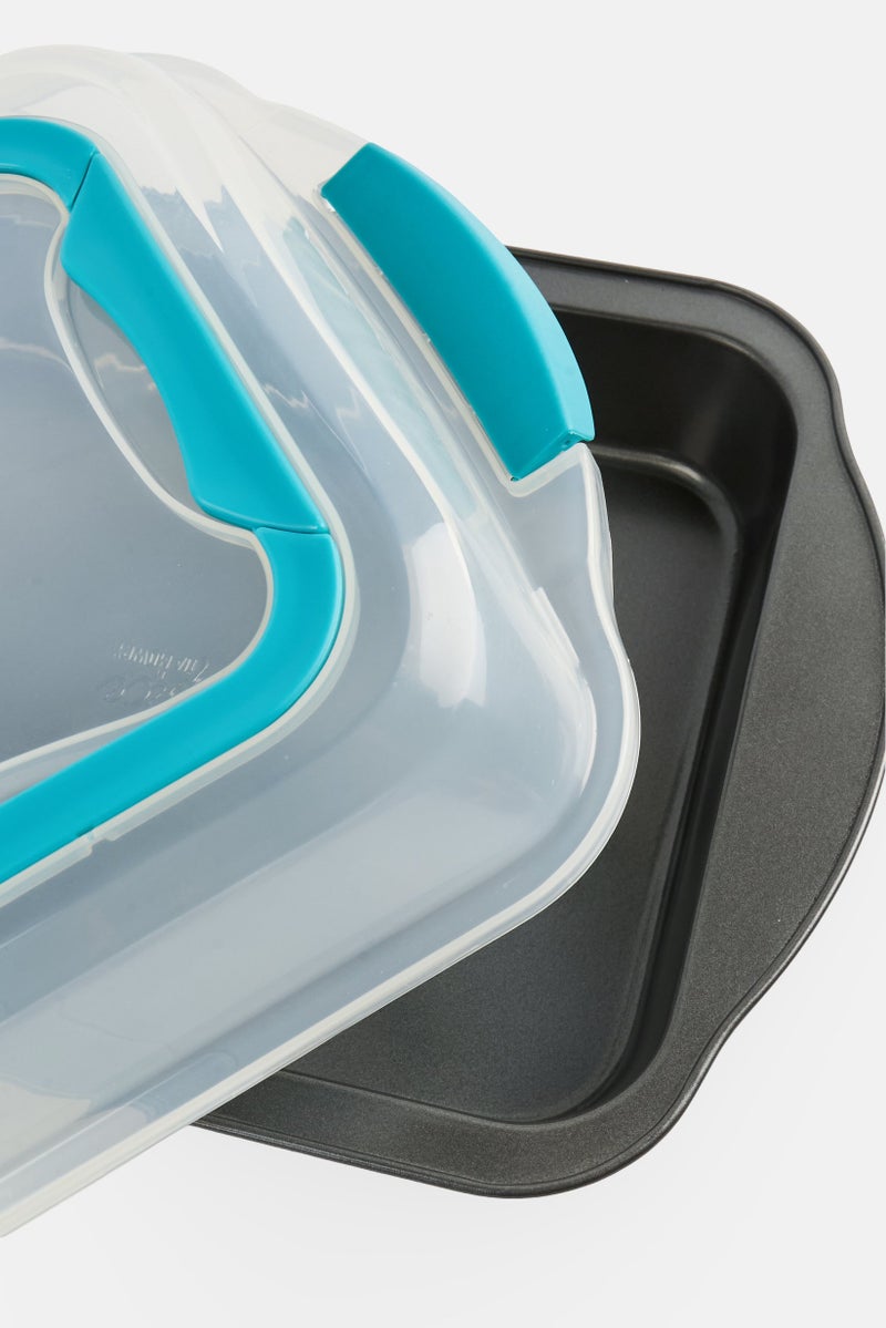 Spice by Tia Mowry Rectangle Carbon Steel Roasting Pan With Carrier, Teal/Grey  - Image 2