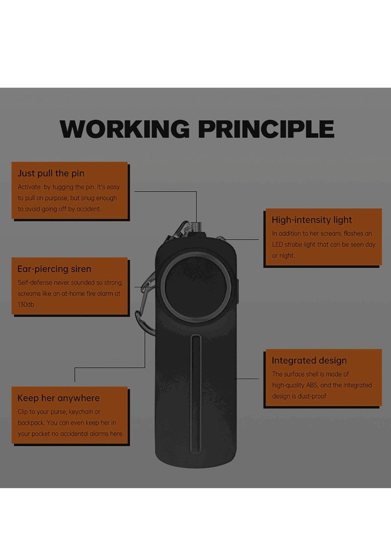 جهاز إنذار شخصي 130 ديسيبل عالي الصوت مع ضوء LED ساطع ومحمول بحلقة مفاتيح - Image 3