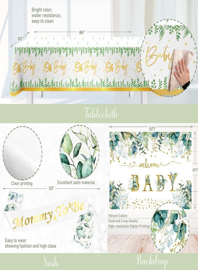Hombae Sage Green Baby Shower Decorations, Gender Neutral Greenery Baby Shower Decorations, Welcome Baby Backdrop Green Gold Balloon Banner Tablecloth Cake Cupcake Topper Mommy to Be Sash Boxes - Image 5