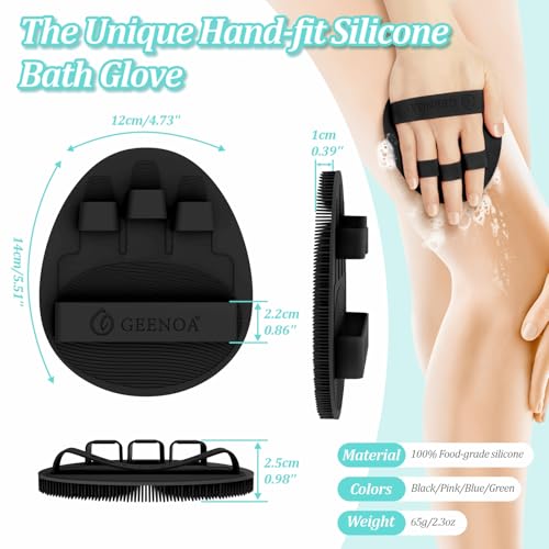 GEENOA Silicone Back Scrubber & Soft Bath Glove 2PCS, 16''- 24'' Extendable Shower Scrubber with Dual-Side Head, 360° Anti-Slip & Hand-fit Silicone Body Scrubber for Rich Foaming Deep Cleaning(Black) - Image 5