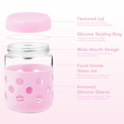 Gemice 8-Pack Overnight Oats Containers with Lids and Colorful Sleeves, 16 oz & 10 oz Airtight Glass Chia Pudding Mason Jars, Dishwasher Safe, Wide Mouth Meal Prep Jar for Yogurt Oatmeal - Image 4