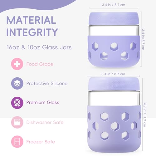 Gemice 8-Pack Overnight Oats Containers with Lids and Colorful Sleeves, 16 oz & 10 oz Airtight Glass Chia Pudding Mason Jars, Dishwasher Safe, Wide Mouth Meal Prep Jar for Yogurt Oatmeal - Image 2