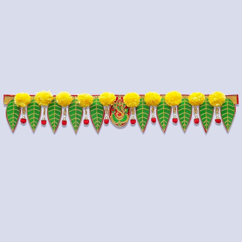 Saugat Traders Saugat Traders Flower Toran for HomeMandir Entrance Door Ganesh Pan Marigold Hanging Fabric Toran for Main DoorWall Hanging Bhandwar Door Toran Pooja Room 90 cm  - Image 2