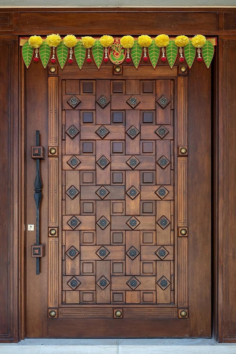 Saugat Traders Saugat Traders Flower Toran for HomeMandir Entrance Door Ganesh Pan Marigold Hanging Fabric Toran for Main DoorWall Hanging Bhandwar Door Toran Pooja Room 90 cm  - Image 1