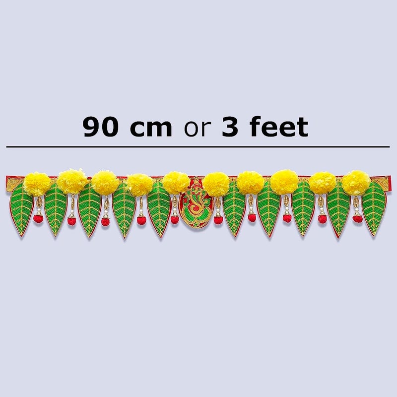 Saugat Traders Saugat Traders Flower Toran for HomeMandir Entrance Door Ganesh Pan Marigold Hanging Fabric Toran for Main DoorWall Hanging Bhandwar Door Toran Pooja Room 90 cm  - Image 3