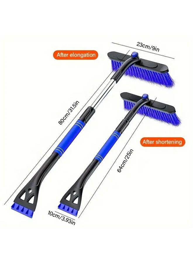Blue Retractable Snow Shovel Brush with Ice Scraper Adjustable Handle ABS Car Tool - Image 1
