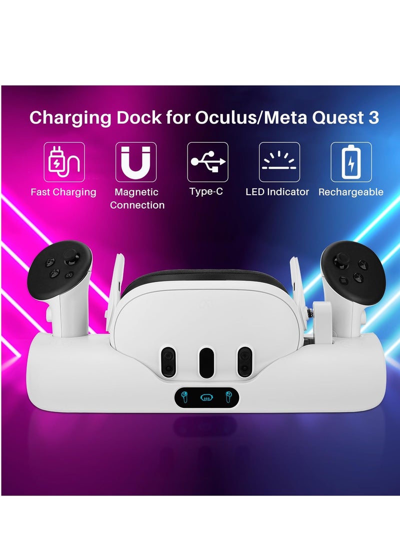 قاعدة شحن لجهاز Oculus/Meta Quest 3، حامل شحن لسماعة الواقع الافتراضي Quest 3 ومحطة شحن وحدة التحكم مع 2 بطاريات قابلة لإعادة الشحن ومؤشر - Image 3