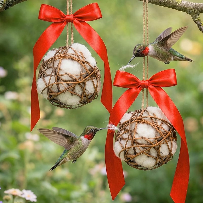 slivche Hummingbird Nesters - Bird Nesting Material Holder for Wild Birds Wrens Finches - Refillable Outdoor Bird Nesting Station to Build a Nest (Balls) - Image 1