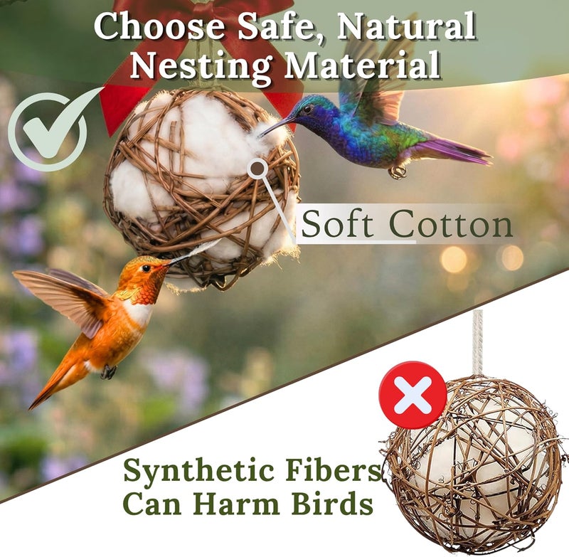 slivche Hummingbird Nesters - Bird Nesting Material Holder for Wild Birds Wrens Finches - Refillable Outdoor Bird Nesting Station to Build a Nest (Balls) - Image 3