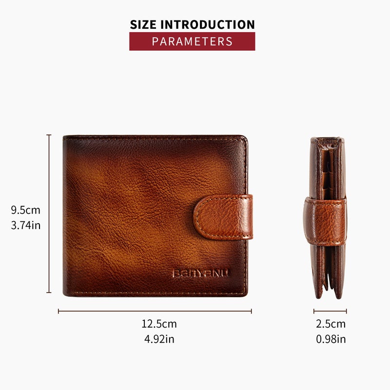 banyanu Genuine Leather Wallet for Men with Snap Snap, Multi-Card Slots, Driver's License Integrated Slim Wallet (Yellow-Brown) - Image 5