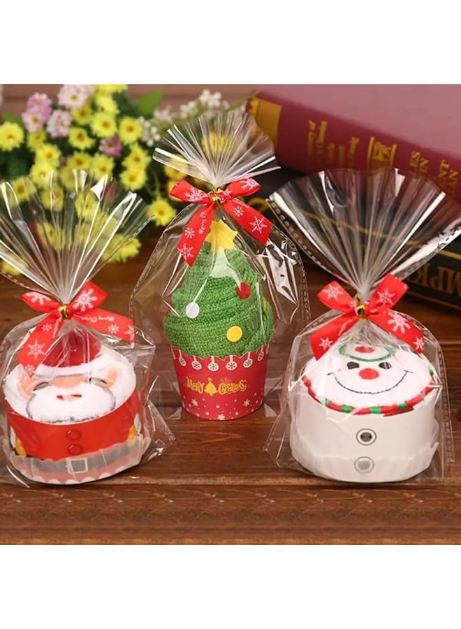 The Bros Cupcake Hand Towel Set - 3 Pack of Christmas Tree, Santa, and Snowman – 100% Cotton, Soft 30x30cm Christmas Towel - for Gifting, Stocking Stuffers, and Holiday Décor - Image 1