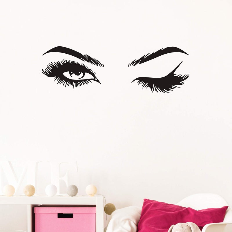 GESTYZ Fashionista Girl Wink Wall Decal with Beautiful Charming Eyelashes  Easy Peel and Stick Woman Mural Vinyl Art Decor for Living Room Bedroom(Y38) (Big) - Image 3