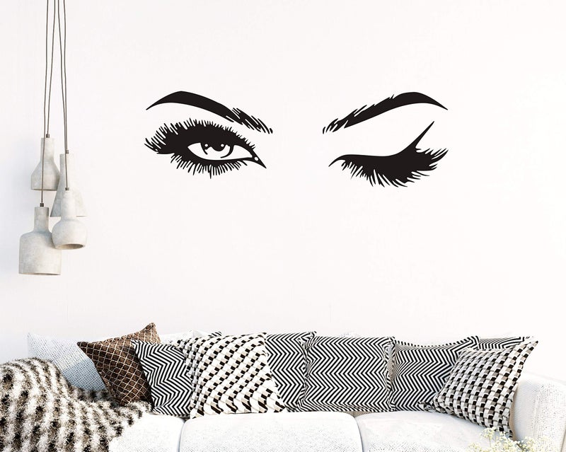 GESTYZ Fashionista Girl Wink Wall Decal with Beautiful Charming Eyelashes  Easy Peel and Stick Woman Mural Vinyl Art Decor for Living Room Bedroom(Y38) (Big) - Image 2