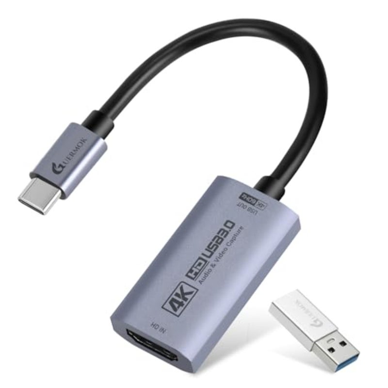 بطاقة التقاط HDMI للبث، هيكل من سبائك الألومنيوم، أسود، دعم 4K60FPS/2K120FPS، متوافق مع USB 3.0/USB-C - Image 1