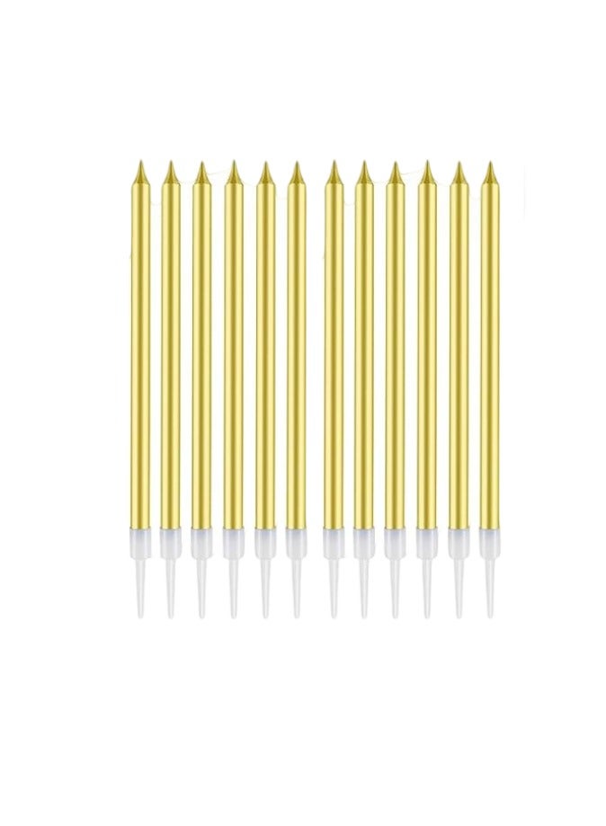 12 Count Birthday Candles Electroplate Birthday Candles Set Long Thin Cake Candles Slow Burning Candles for Birthday, Wedding, Lucky Party Decoration - Image 1