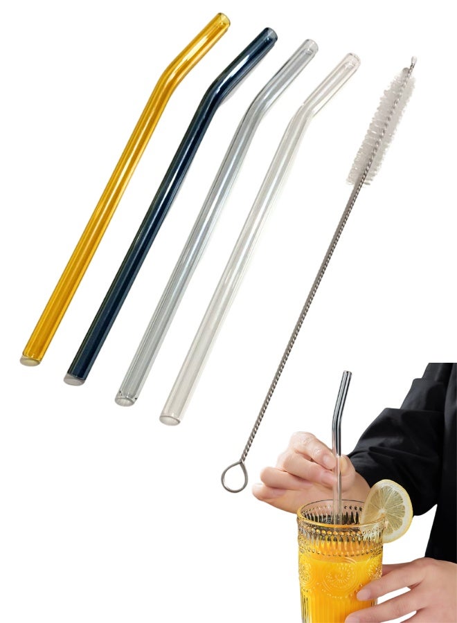 Glass Colored Straw Set 5 Pieces - 4 x Straws, 1 x Brush, Healthy and Eco-friendly, Suitable for Everyday Drinking, Breakfast, Juice  - Image 2