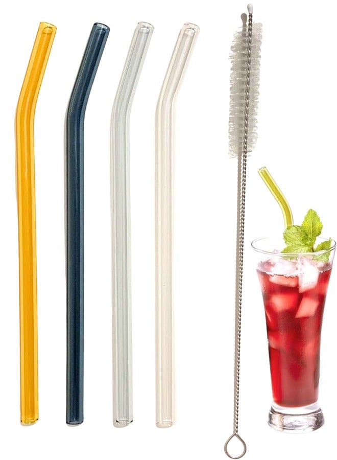 Glass Colored Straw Set 5 Pieces - 4 x Straws, 1 x Brush, Healthy and Eco-friendly, Suitable for Everyday Drinking, Breakfast, Juice  - Image 1