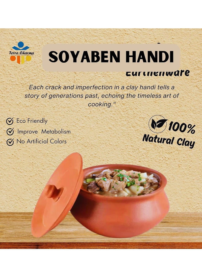 Terra Charms Terra Charms Terracotta Clay Serving Pot Cooking Pot SOYA Been Pot Enhance Naturelly Taste Large Mitti Dahi Handi 1800 ml Earthenware Brown 1800 ML  - Image 2