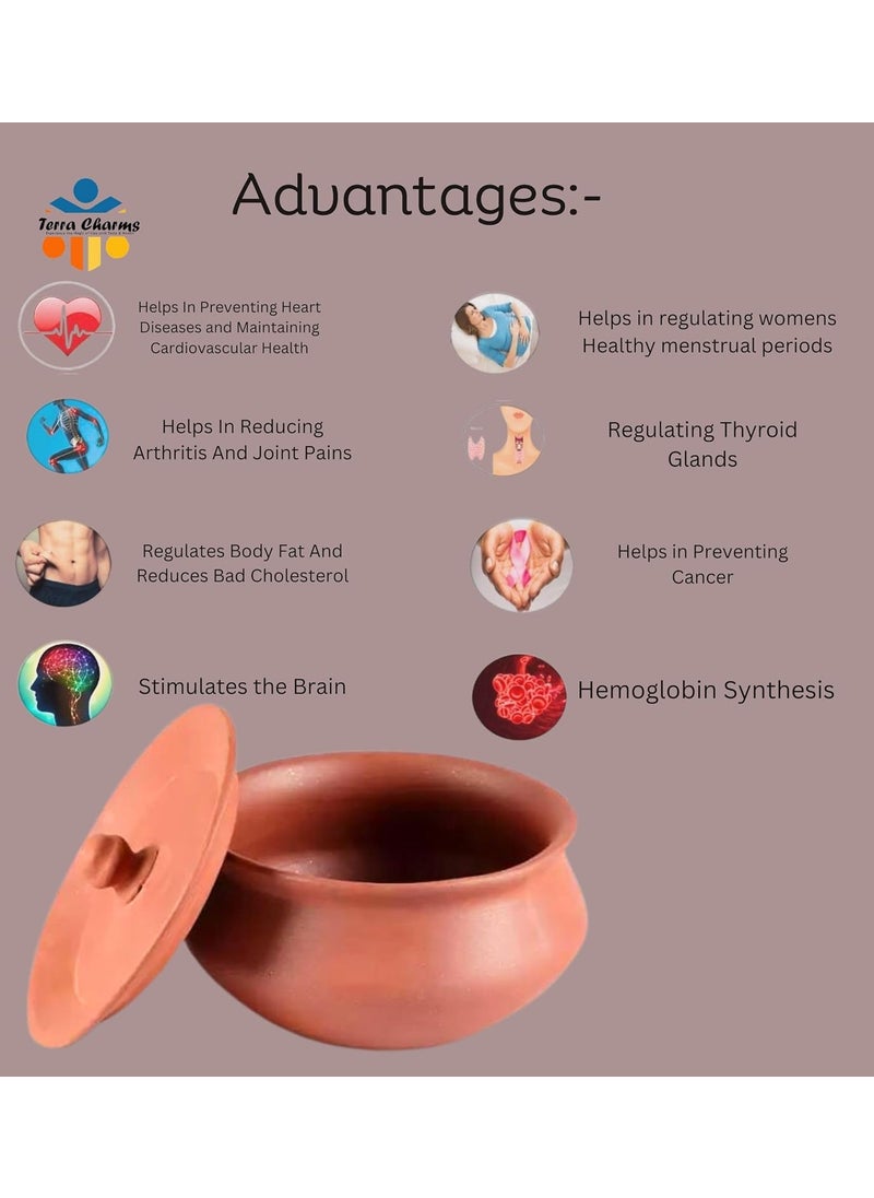 Terra Charms Terra Charms Terracotta Clay Serving Pot Cooking Pot SOYA Been Pot Enhance Naturelly Taste Large Mitti Dahi Handi 1800 ml Earthenware Brown 1800 ML  - Image 5