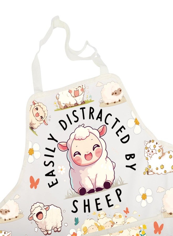 BNQL Sheep Apron Sheep Gifts for Sheep Lovers Sheep Farmer Gifts Easily Distracted By Sheep Cooking Kitchen Apron with Pockets - Image 3