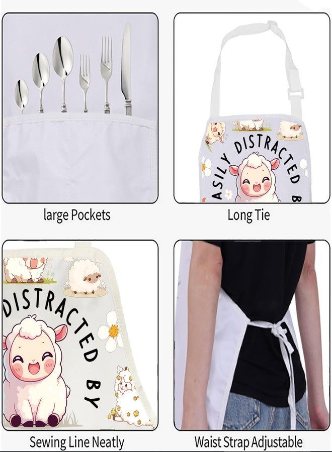 BNQL Sheep Apron Sheep Gifts for Sheep Lovers Sheep Farmer Gifts Easily Distracted By Sheep Cooking Kitchen Apron with Pockets - Image 4