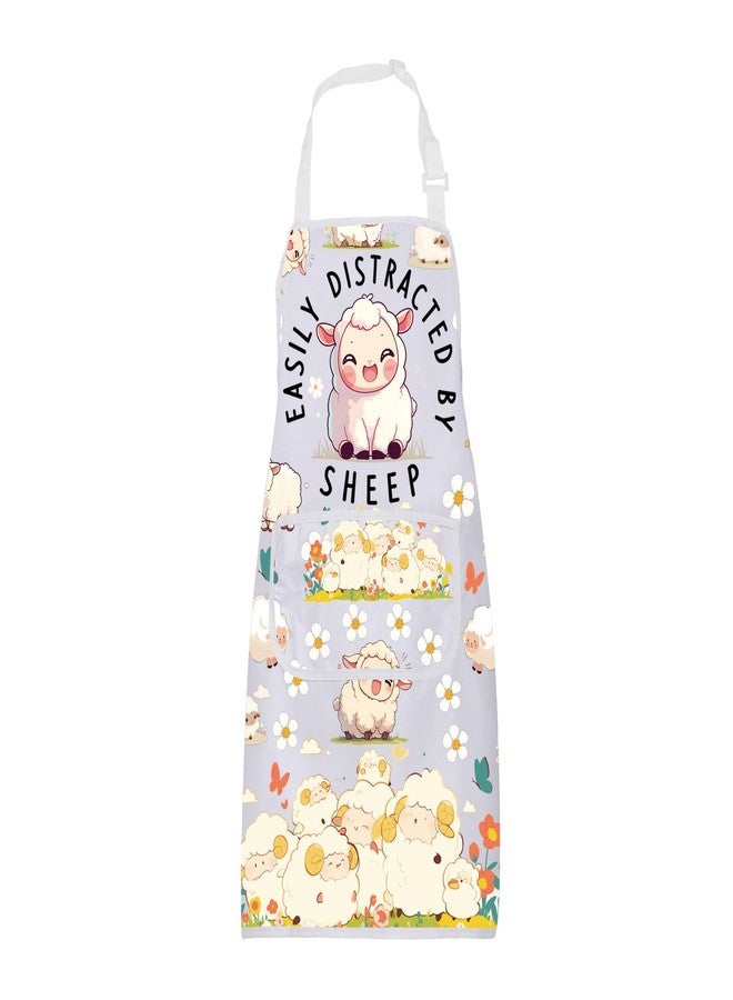 BNQL Sheep Apron Sheep Gifts for Sheep Lovers Sheep Farmer Gifts Easily Distracted By Sheep Cooking Kitchen Apron with Pockets - Image 1