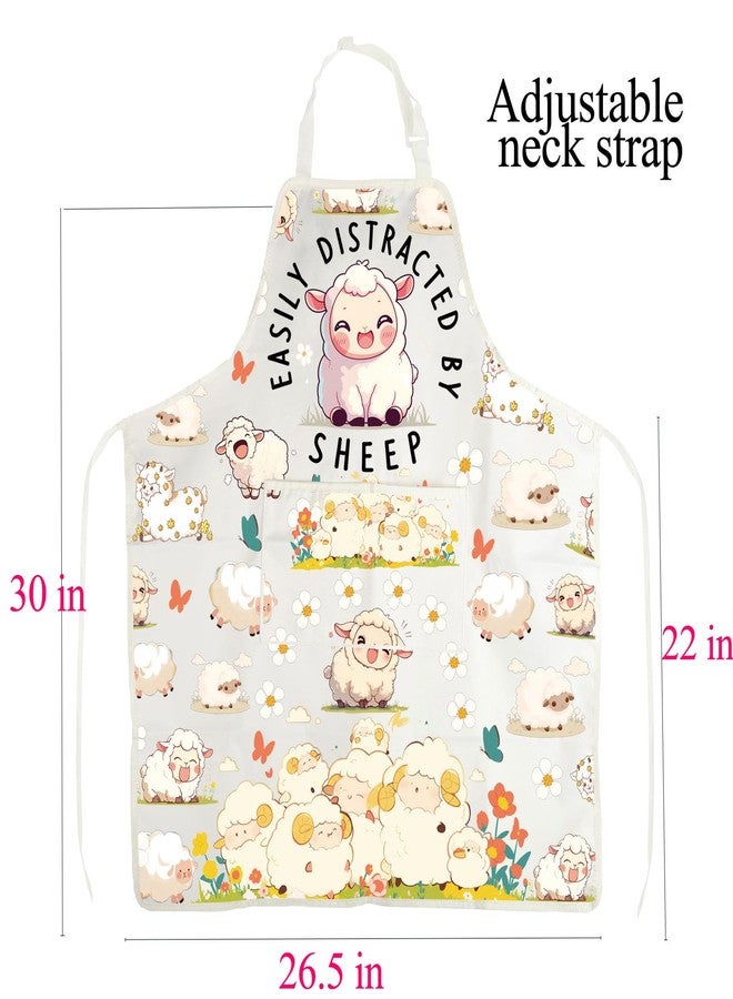 BNQL Sheep Apron Sheep Gifts for Sheep Lovers Sheep Farmer Gifts Easily Distracted By Sheep Cooking Kitchen Apron with Pockets - Image 2