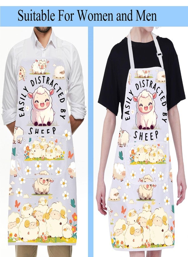 BNQL Sheep Apron Sheep Gifts for Sheep Lovers Sheep Farmer Gifts Easily Distracted By Sheep Cooking Kitchen Apron with Pockets - Image 5
