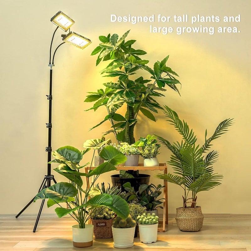 Grow Light for Indoor Plants, Dual Heads Full Spectrum 200W LED, Auto On/Off Timer, 6 Dimmable Levels, 3 Switch Modes, Adjustable Tripod Stand 15-63 inches - Image 1