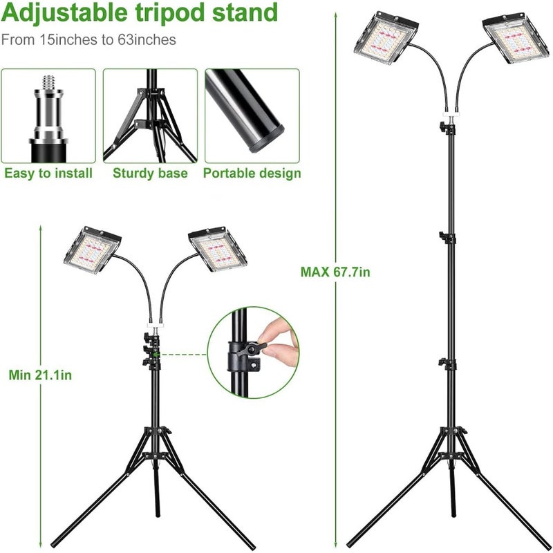 Grow Light for Indoor Plants, Dual Heads Full Spectrum 200W LED, Auto On/Off Timer, 6 Dimmable Levels, 3 Switch Modes, Adjustable Tripod Stand 15-63 inches - Image 4