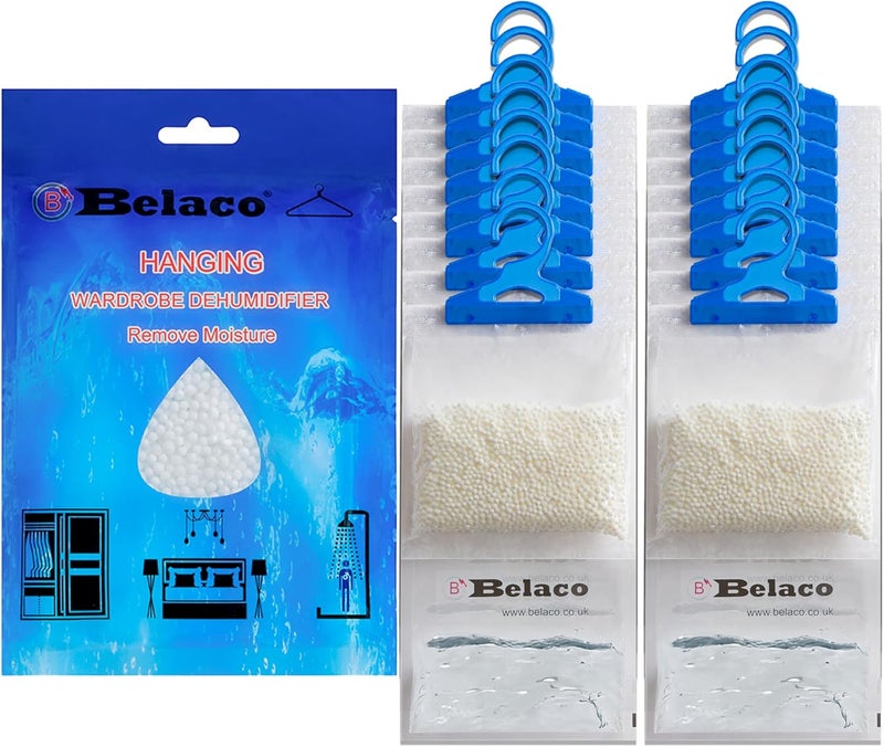 Belaco Set of 18 Hanging Dehumidifier, 230g Moisture Absorber, Dehumidifier for home, Ideal to eliminate damp & Condensation Bedroom, Wardrobe, Kitchen, Basement, Office etc (18) - Image 1
