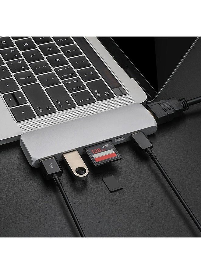 7-In-1 USB-C Hub Dual Type-C HDMI 2 x USB 3.0 TF Card Reader Adapter Silver - Image 2