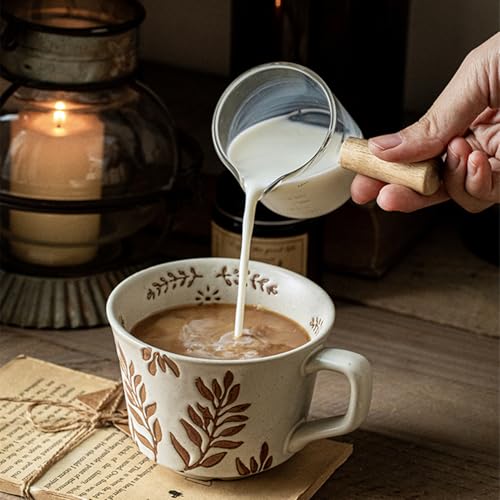 Swuut 12oz Vintage Ceramic Coffee Mug Set of 2 - Handmade Stoneware Pottery Countryside Farmhouse Fall Autumn Tea Mugs with Big Handle for Latte,Cocoa,Dishwasher & Microwave Safe Cups (Plants) - Image 4