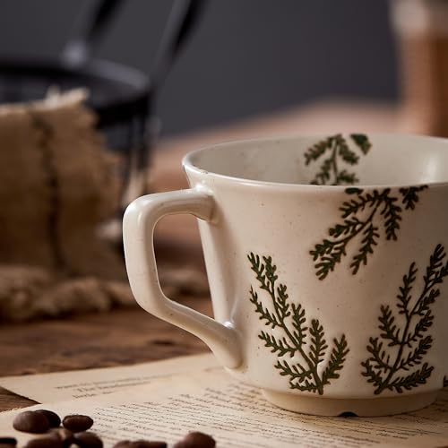 Swuut 12oz Vintage Ceramic Coffee Mug Set of 2 - Handmade Stoneware Pottery Countryside Farmhouse Fall Autumn Tea Mugs with Big Handle for Latte,Cocoa,Dishwasher & Microwave Safe Cups (Plants) - Image 5