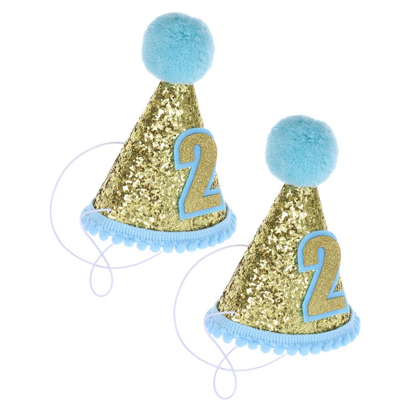 2pcs Birthday Cone Hat: Birthday For Supplies Photo Props For 2 Year Old Kids Children Boys Girls Celebrations - Image 1