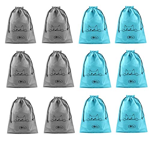 Lify Travel Shoe Bags, Portable Travel Shoe Tote Bags - Packing Organizers for Men and Women- Plain- Pack of 12 Piece (Light Grey (6Pcs)+ Aqua Blue(6Pcs)) - Image 1