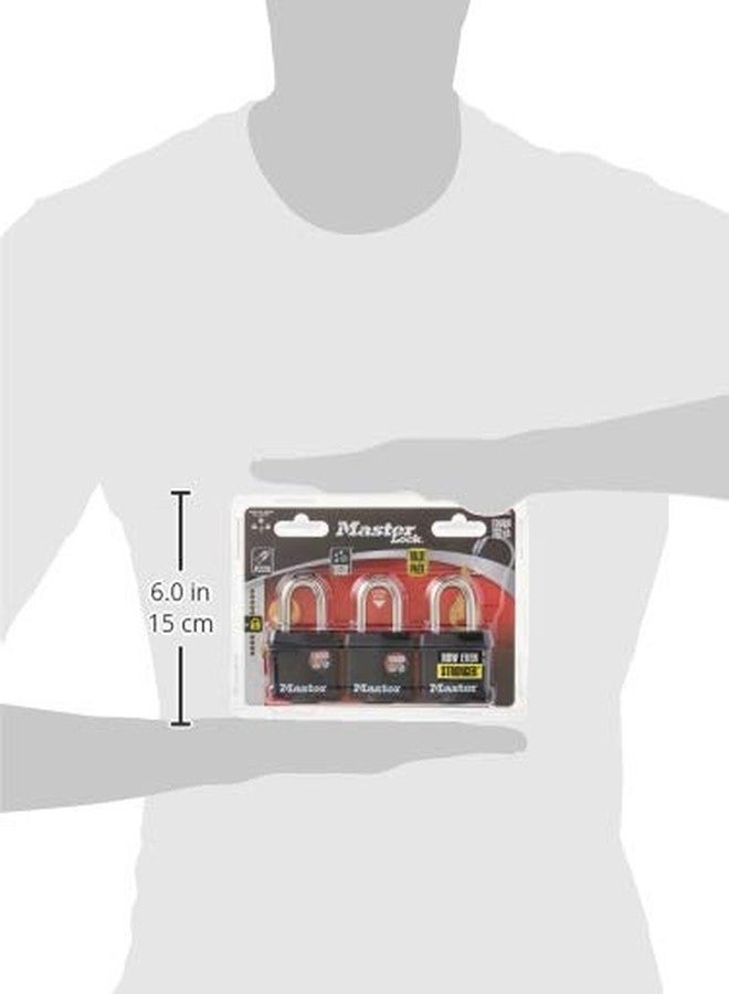 Master Lock 311TRI Keyed Alike Laminated Steel Padlock, 3-Pack, Black - Image 2