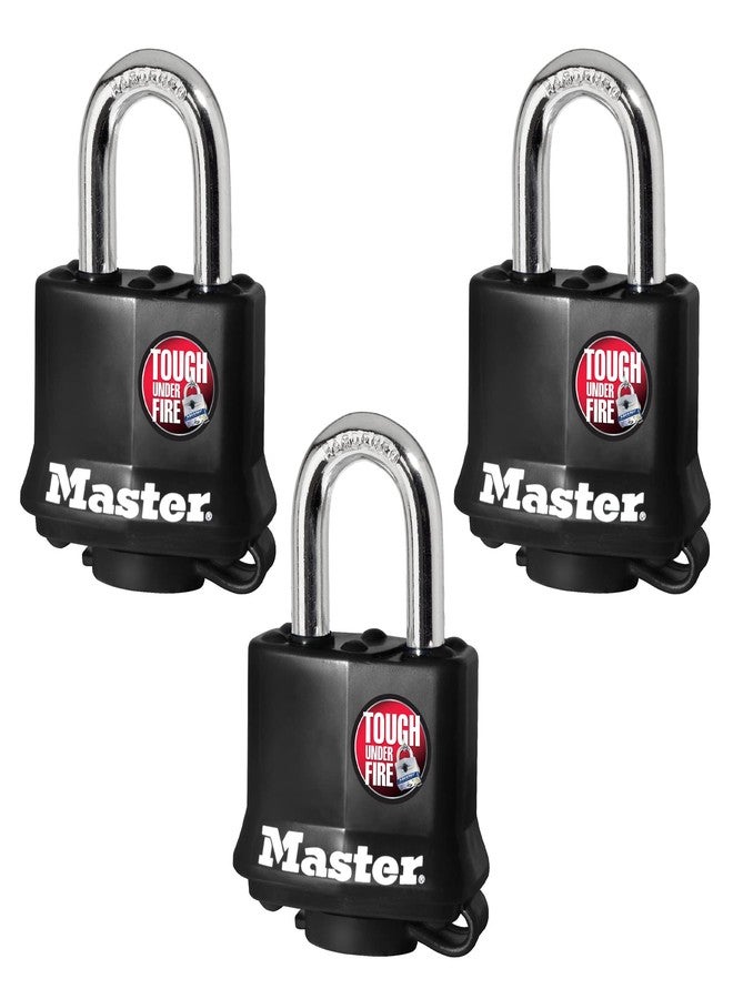 Master Lock 311TRI Keyed Alike Laminated Steel Padlock, 3-Pack, Black - Image 1