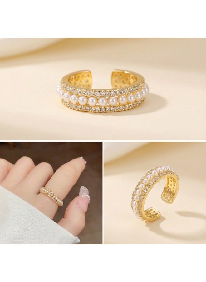 Adjustable Open Ring for Women, Fashion Pearl Ring Simple and Elegant, Sizeable Jewelry Gift - Image 4