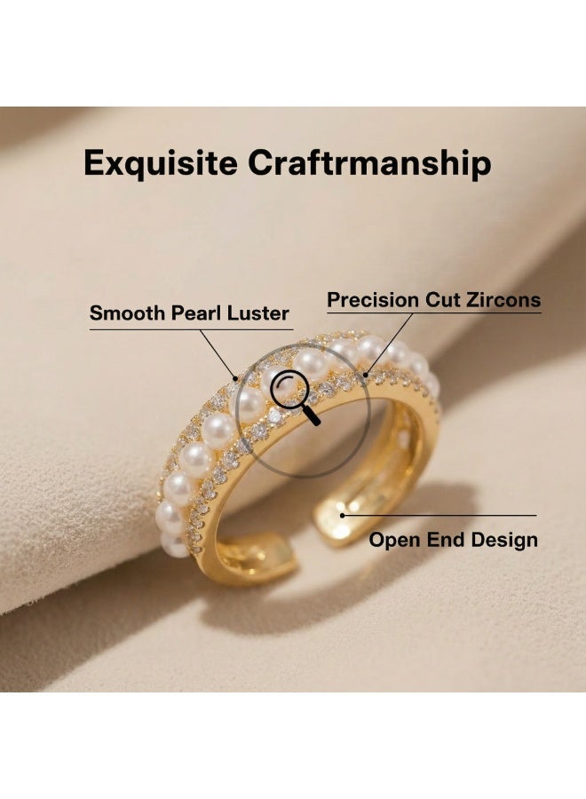 Adjustable Open Ring for Women, Fashion Pearl Ring Simple and Elegant, Sizeable Jewelry Gift - Image 3