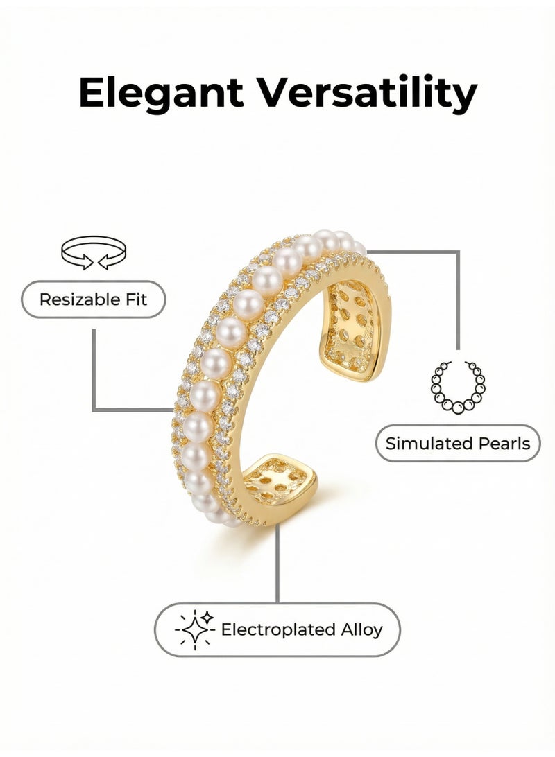 Adjustable Open Ring for Women, Fashion Pearl Ring Simple and Elegant, Sizeable Jewelry Gift - Image 2