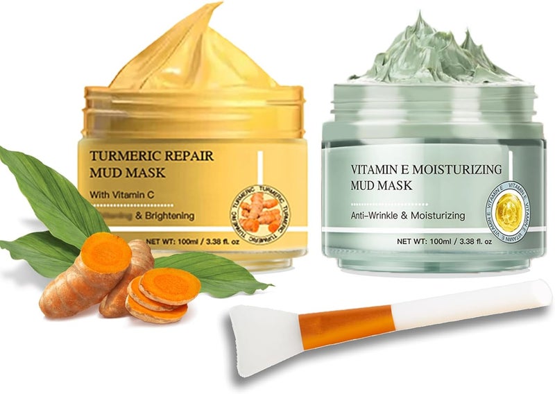OKADY Clay Facial Mask SetTurmeric Vitamin C Clay Mask for Deep Cleansing Refining Pores Control Oil and Shrink Pores Face Masks Skincare Gift Set for Women2x100ml